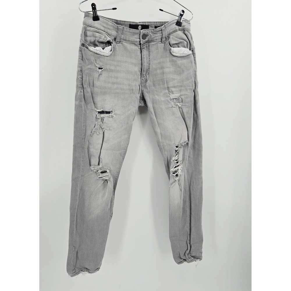 Jordan Craig Sean Fit Grey Distressed Slim Stretch Denim Jeans 34 Short Thrashed - Picture 3 of 14